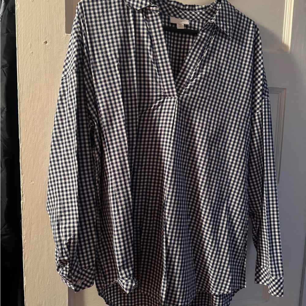 J. Jill Navy and White Gingham Shirt
